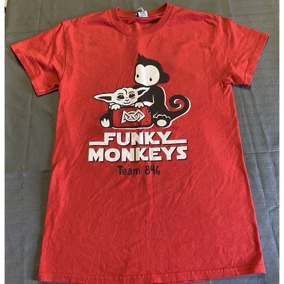Funky Monkeys Team 846 Robotics Red Graphic Crew Neck Tee Gildan Small - Picture 1 of 6